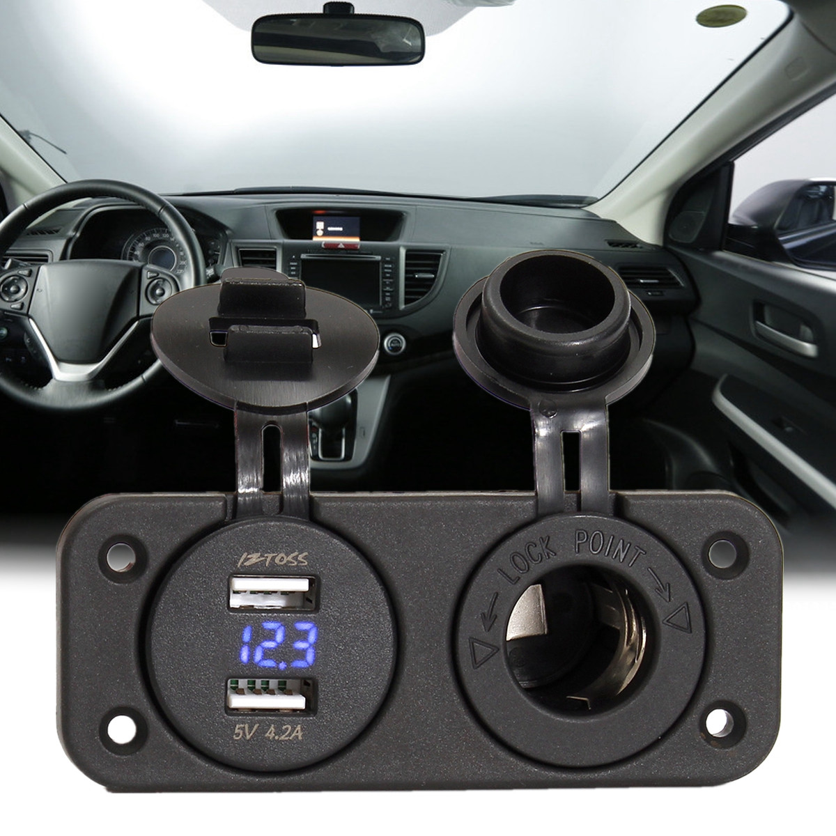 DC12-24V-Cigarette-Lighter-Socket2-Dual-USB-PortsLED-Digital-Display-Voltmeter-For-iphoneX-Samsung-1235956