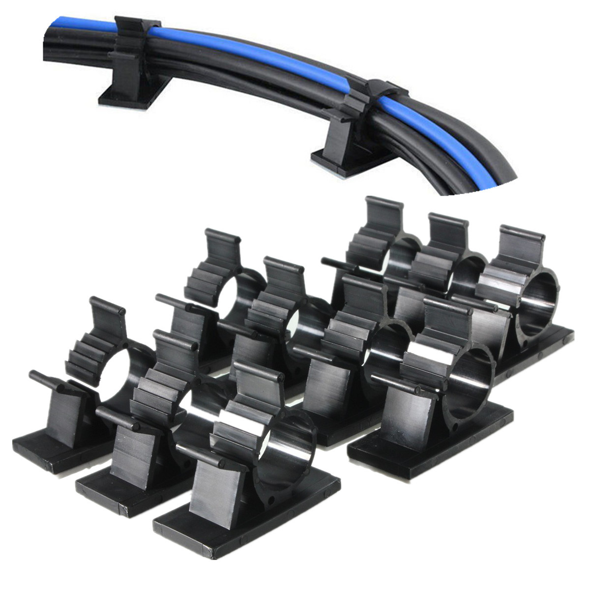 10PCS-Black-Adhesive-Cord-Wire-Cable-Clips-Ties-Organizers-Wall-Mounted-Clamps-1038809