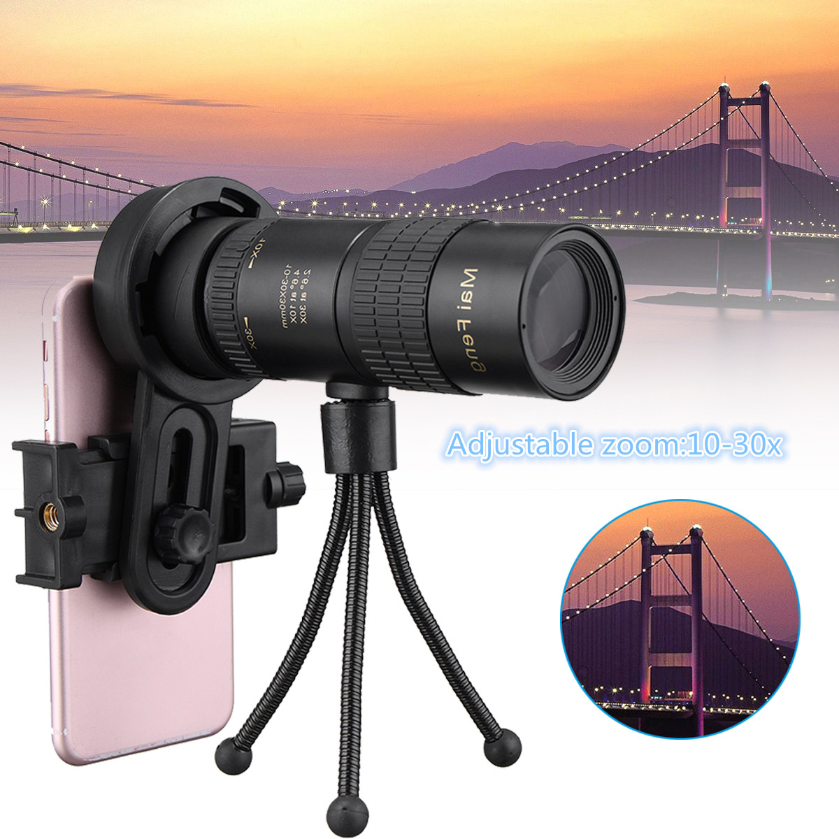 10-30x-Telephoto-Telescope-Monocular-Camera-Lens-Cell-Phone-Clip-Tripod-Stand-1202418