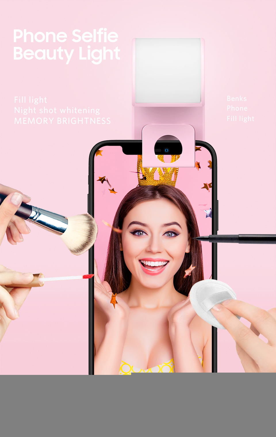 Bakeey-Live-Broadcast-Fill-Light-Selfie-Light-Flash-Phone-Holder-with-3-Levels-Brightness-for-Phone-1370692