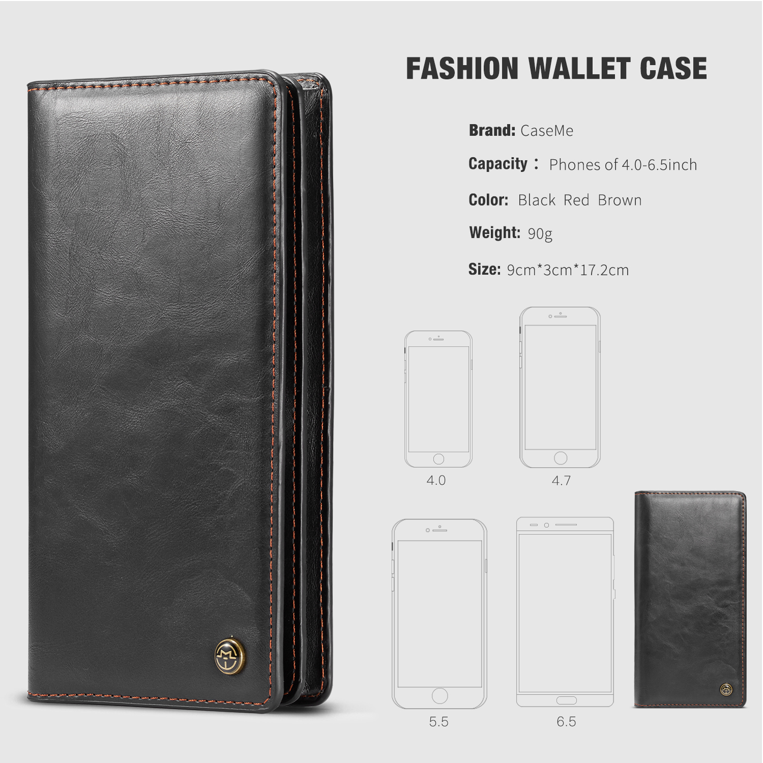 Caseme-40quot-65quot-Smart-Phone-Universal-Zipper-Wallet-Cash-Pockets-Multiple-Card-Slots-Phone-Clip-1350583