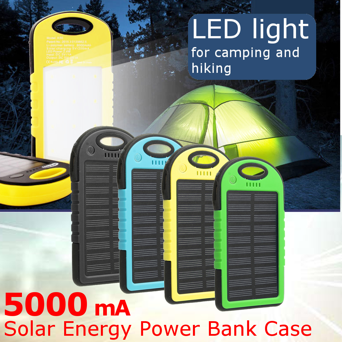 Bakeey-5000mAh-Dual-USB-Solar-Energy-Camping-Flashlight-Battery-Case-Power-Bank-Box-1247649