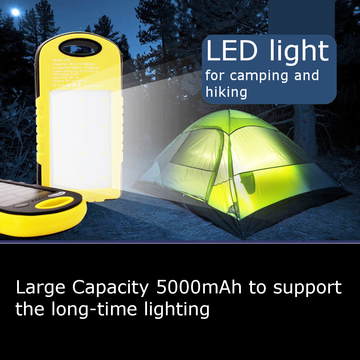 Bakeey-5000mAh-Dual-USB-Solar-Energy-Camping-Flashlight-Battery-Case-Power-Bank-Box-1247649