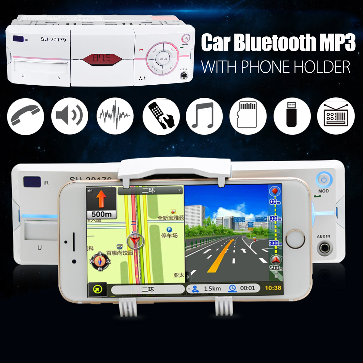 1-DIN-Car-Stereo-12V-FM-Radio-SDUSBAUX-Bluetooth-Remote-Head-Unit-MP3-Player-1216279