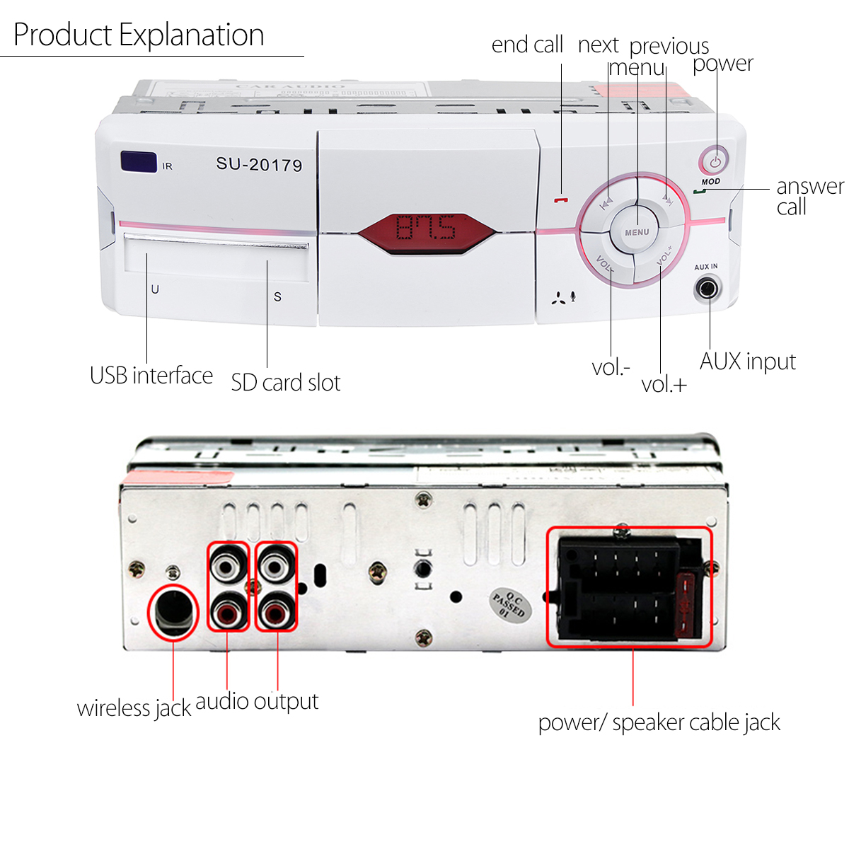 1-DIN-Car-Stereo-12V-FM-Radio-SDUSBAUX-Bluetooth-Remote-Head-Unit-MP3-Player-1216279