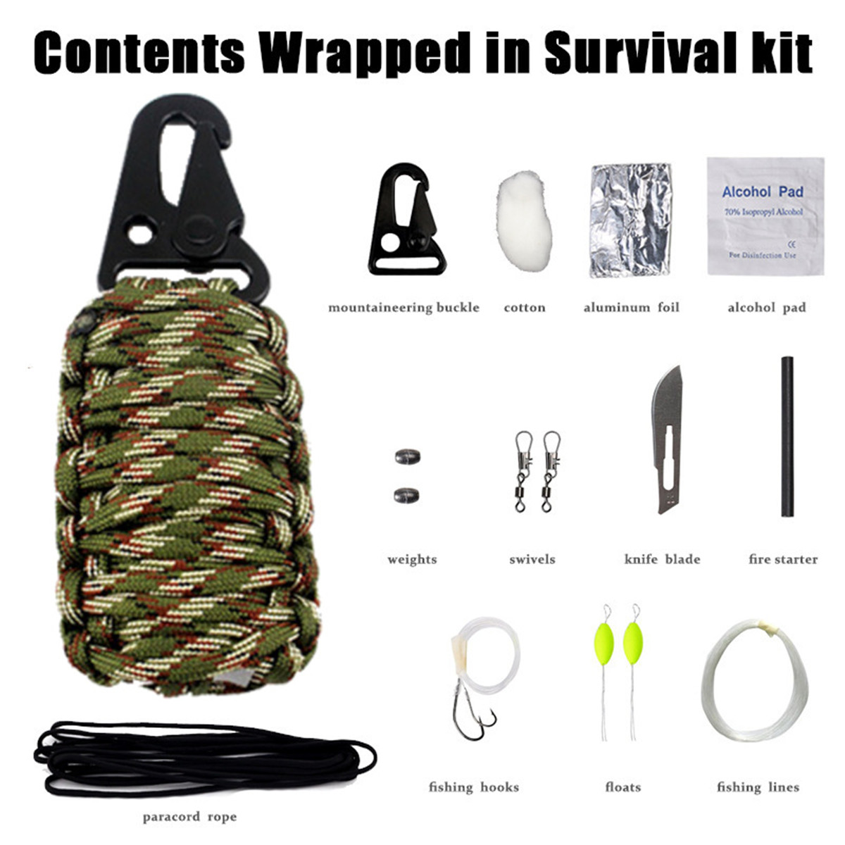 16Pcs-Outdoor-Paracord-Kit-Survival-Rope-Set-Fishing-Tools-Camping-Carabiner-Emergency-Gear-1283075