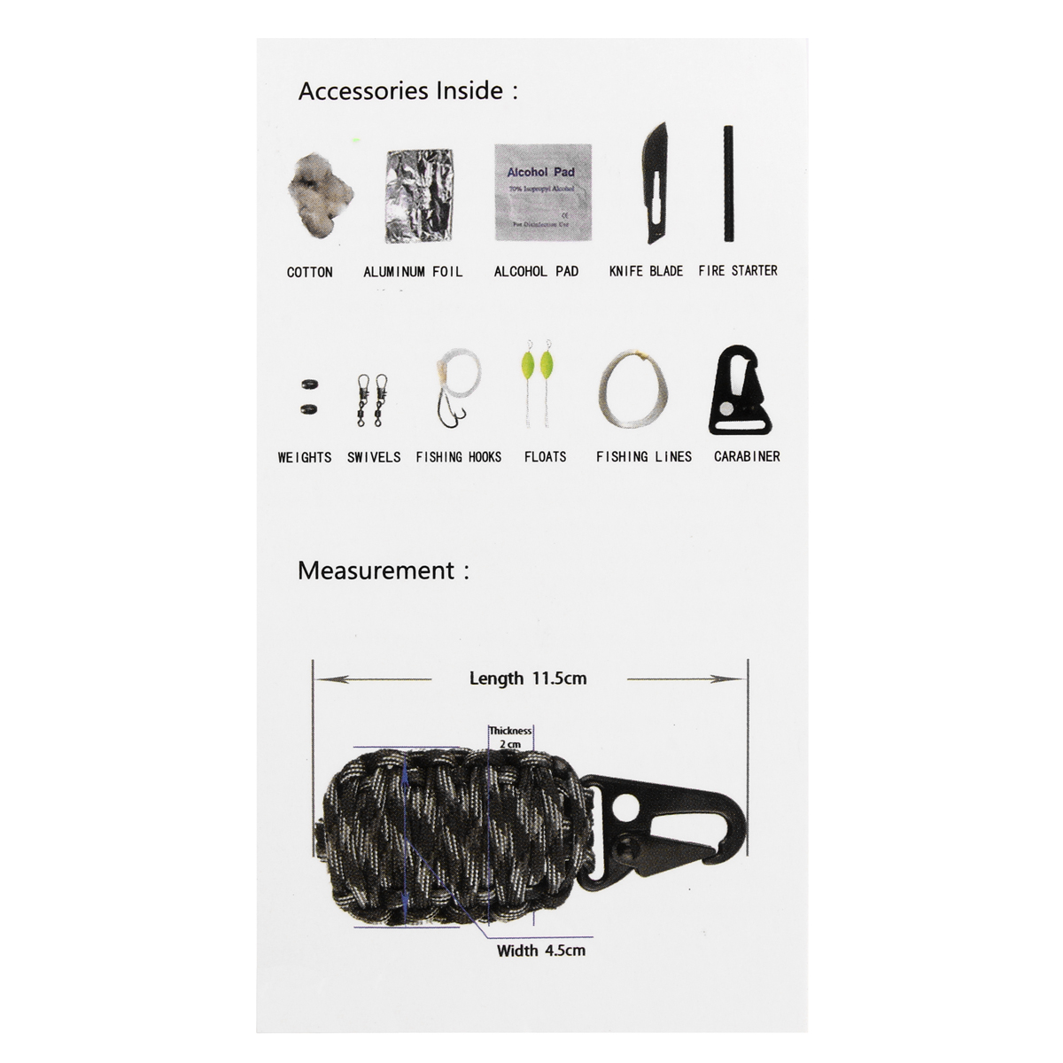 16Pcs-Outdoor-Paracord-Kit-Survival-Rope-Set-Fishing-Tools-Camping-Carabiner-Emergency-Gear-1283075