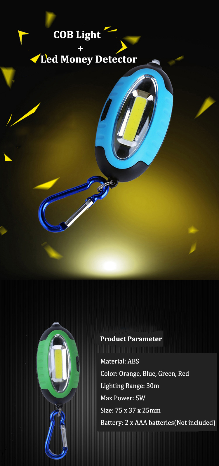 Outdooors-COB-LED-Keychain-Lamp-Work-Light-Mini-Pocket-Torch-Money-Detector-With-Carabiner-1118709