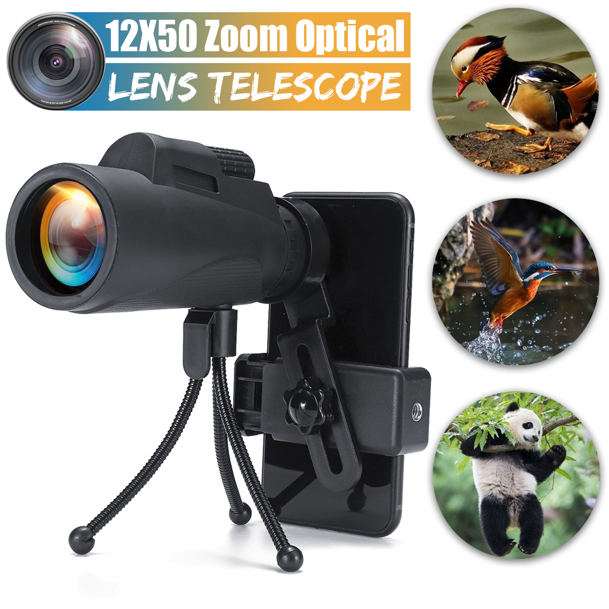 12x50-Outdoor-Monocular-Optical-HD-Lens-Camping-TelescopeTripodMobile-Phone-Clip-1378805