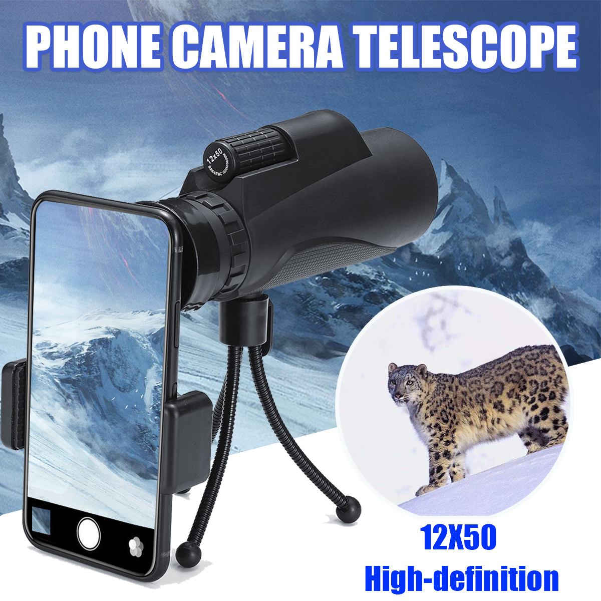 12x50-Outdoor-Monocular-Optical-HD-Lens-Camping-TelescopeTripodMobile-Phone-Clip-1378805