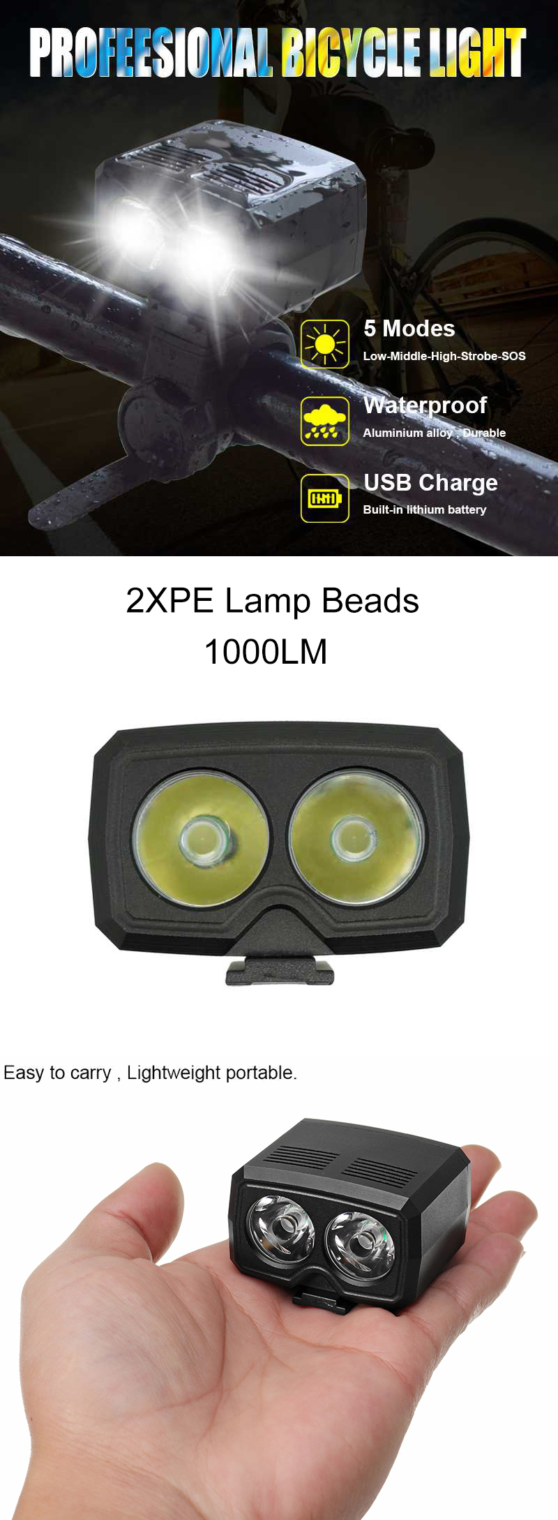 2Pcs-XANES-DL05-1000LM-2XPE-LED-1200mAh-Battery-5-Mode-IP65-Waterproof-Mini-Bicycle-Head-Light-Power-1266432