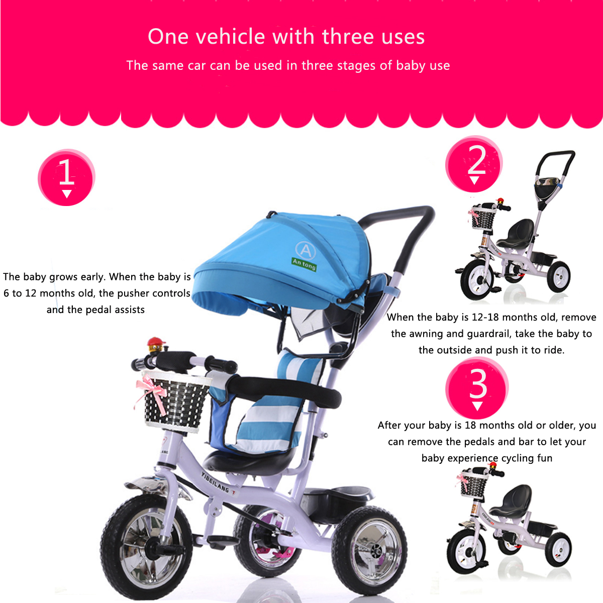 BIKIGHT-Kids-Tricycle-Bike-Children-3-Wheels-With-Shade-Toddler-Balance-Protection-Baby-Cholley-Mini-1340506