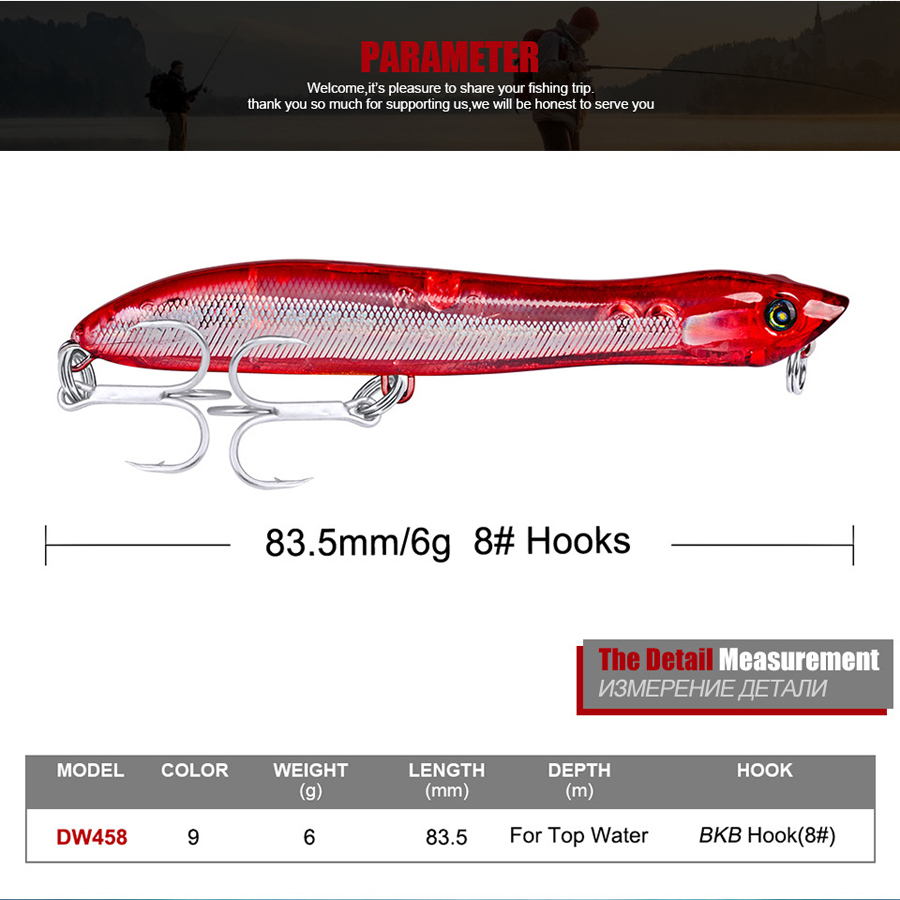 ZANLURE-DW458-10pcsset-835mm6g-Popper-Lure-Fishing-Lure-Hard-Bait-Sea-Fishing-1370804
