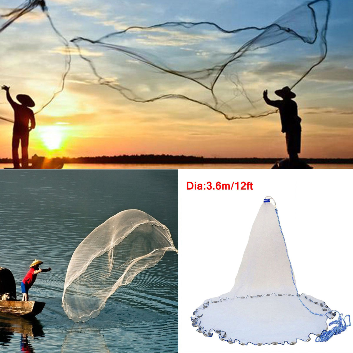 12ft-38quot-Nylon-Monofilament-Mesh-Fishing-Net-Saltwater-Bait-Casting-Net-White-1289493