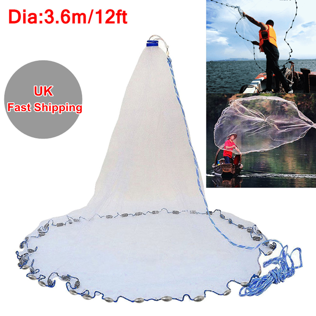 12ft-38quot-Nylon-Monofilament-Mesh-Fishing-Net-Saltwater-Bait-Casting-Net-White-1289493