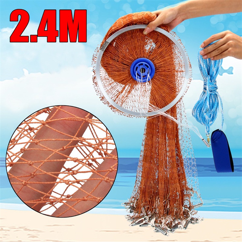 24m-USA-Style-Brown-Fishing-Net-Bait-Casting-Strong-Nylon-Line-With-Sinker-4FT-Fishing-Network-1223212