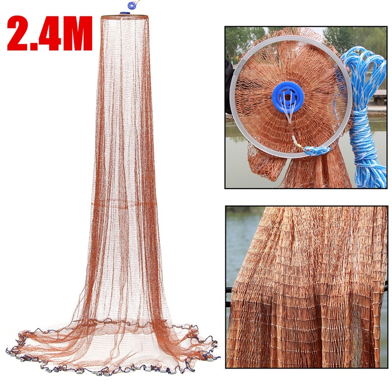 24m-USA-Style-Brown-Fishing-Net-Bait-Casting-Strong-Nylon-Line-With-Sinker-4FT-Fishing-Network-1223212