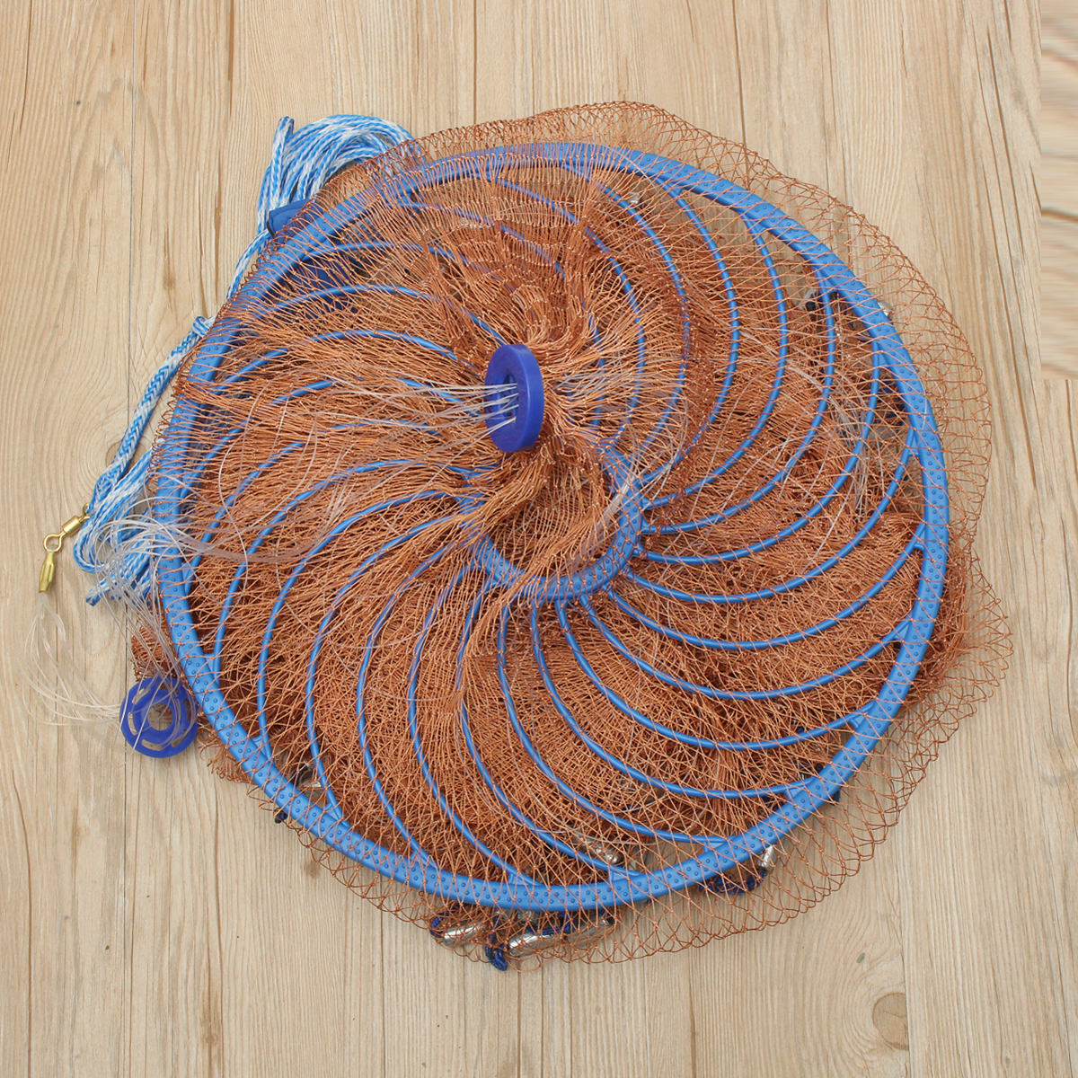 3-48m-Netting-TwineSteel-Hand-Throw-Cast-Net-American-Style-Brown-Bait-Fishing-Network-wSinker-1259500