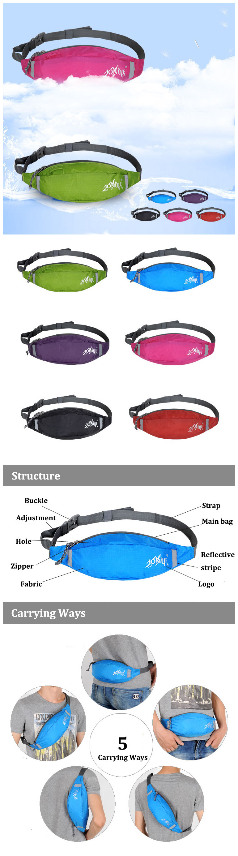 AONIJIE-Sports-Running-Waist-Bag-Pack-Waterproof-Nylon-Hiking-Storage-Pouch-1108888