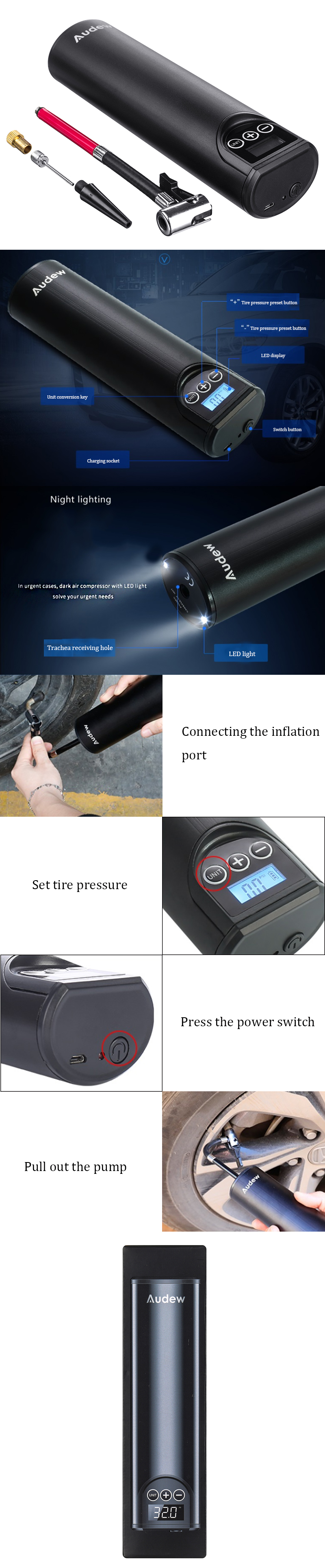 AUDEW-12V-150PSI-Electric-Air-Pump-Mini-Portable-Tires-Inflator-USB-Charging-Bicycle-Pump-LED-Light-1419046