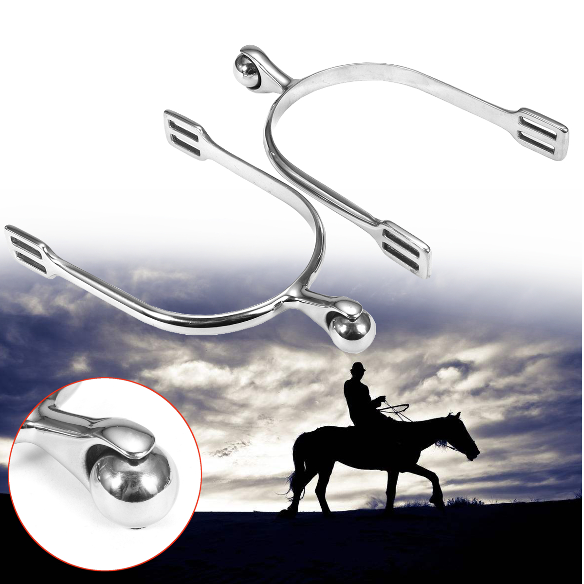 1-Pair-Stainless-Steel-Walking-Western-Horse-Spurs-Riding-Cowboy-Antique-Silver-1241380