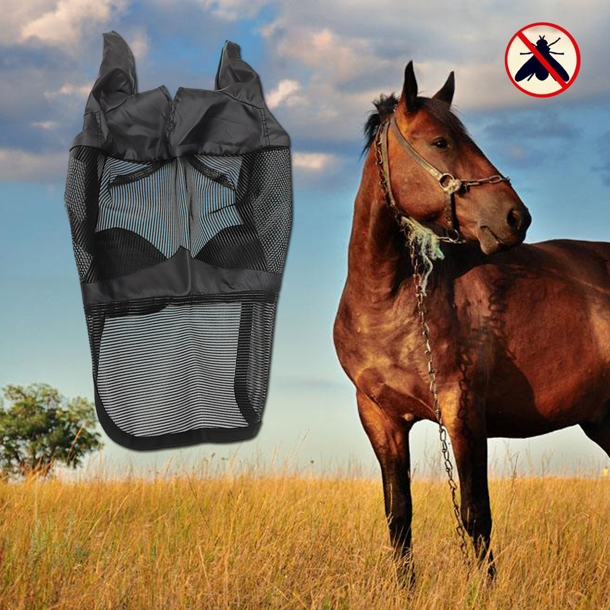 Equestrian-Horse-Anti-flies-Anti-UV-Mask-Hood-Horse-Full-Face-Mesh-Fleece-Padded-Midges-1335161