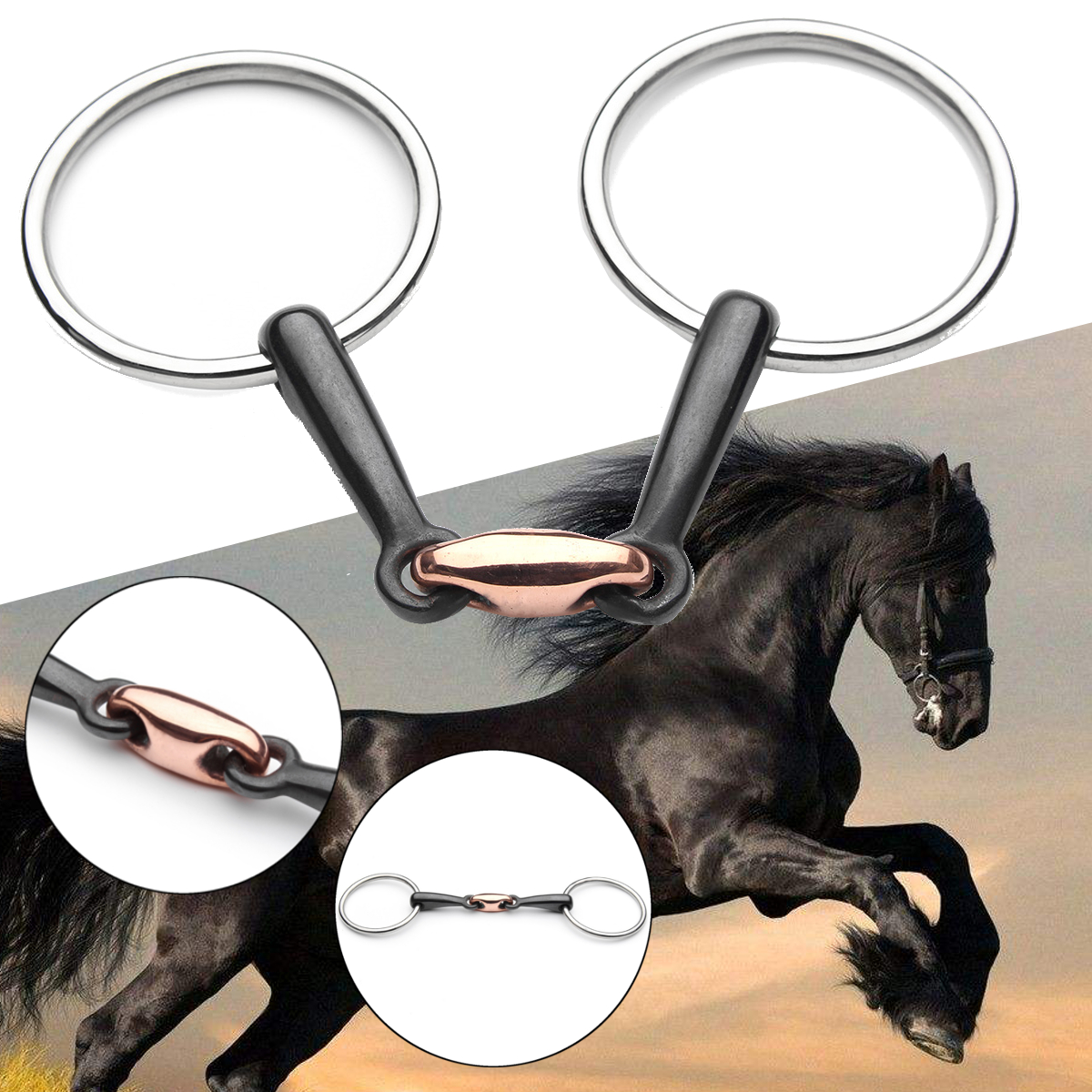 Equestrian-Loose-Ring-Horse-Snaffle-Bit-D-Ring-Stainless-Steel-Copper-Roller-1245582
