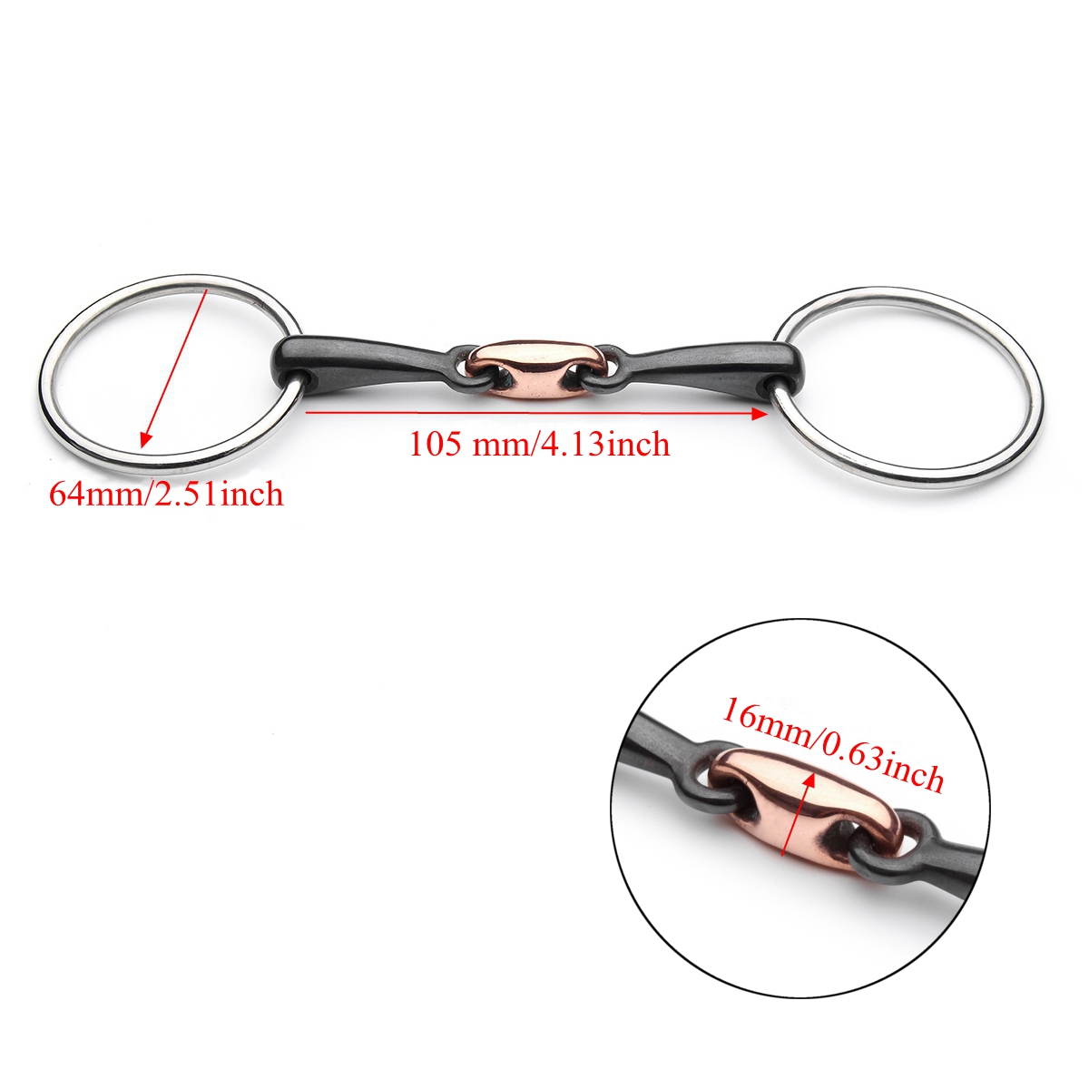 Equestrian-Loose-Ring-Horse-Snaffle-Bit-D-Ring-Stainless-Steel-Copper-Roller-1245582