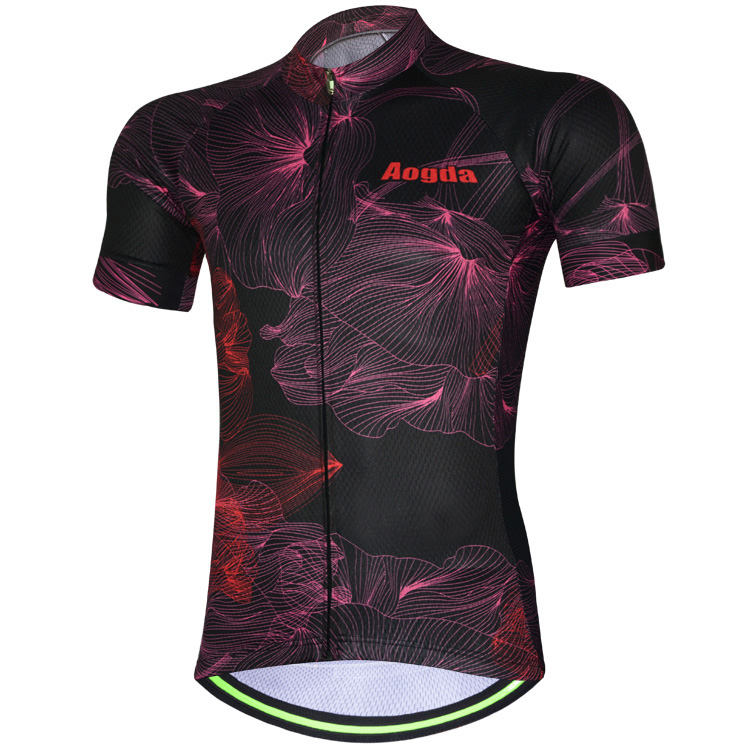 AOGDA-Unisex-Petal-Black-Short-Sleeve-Cycling-Jersey-Outdoor-Sports-Summer-Polyester-Mesh-Breathable-1144931
