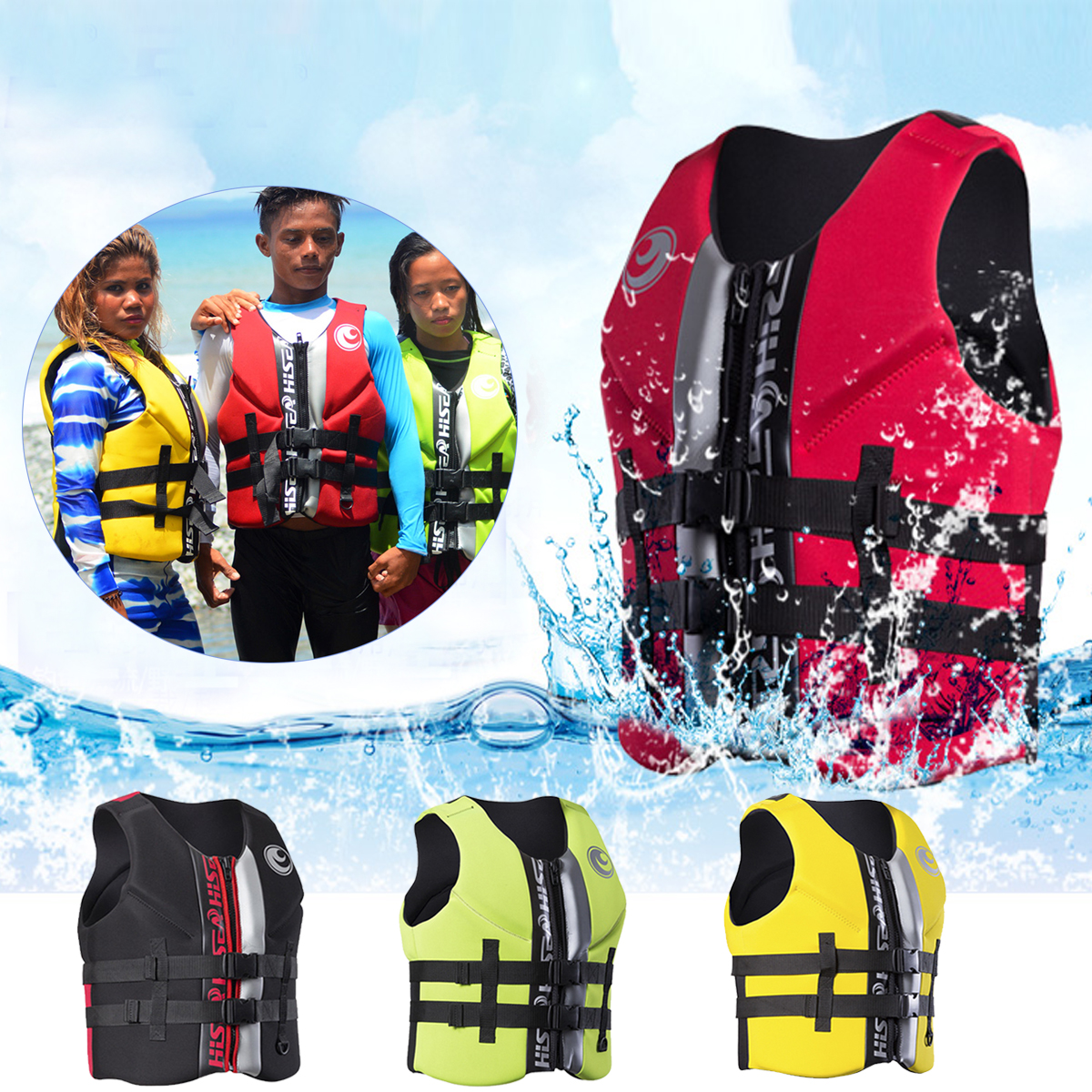 Life-Jacket-Water-Ski-Premium-Neoprene-Vest-Wakeboard-Kayaking-Drifting-Swimming-1247387