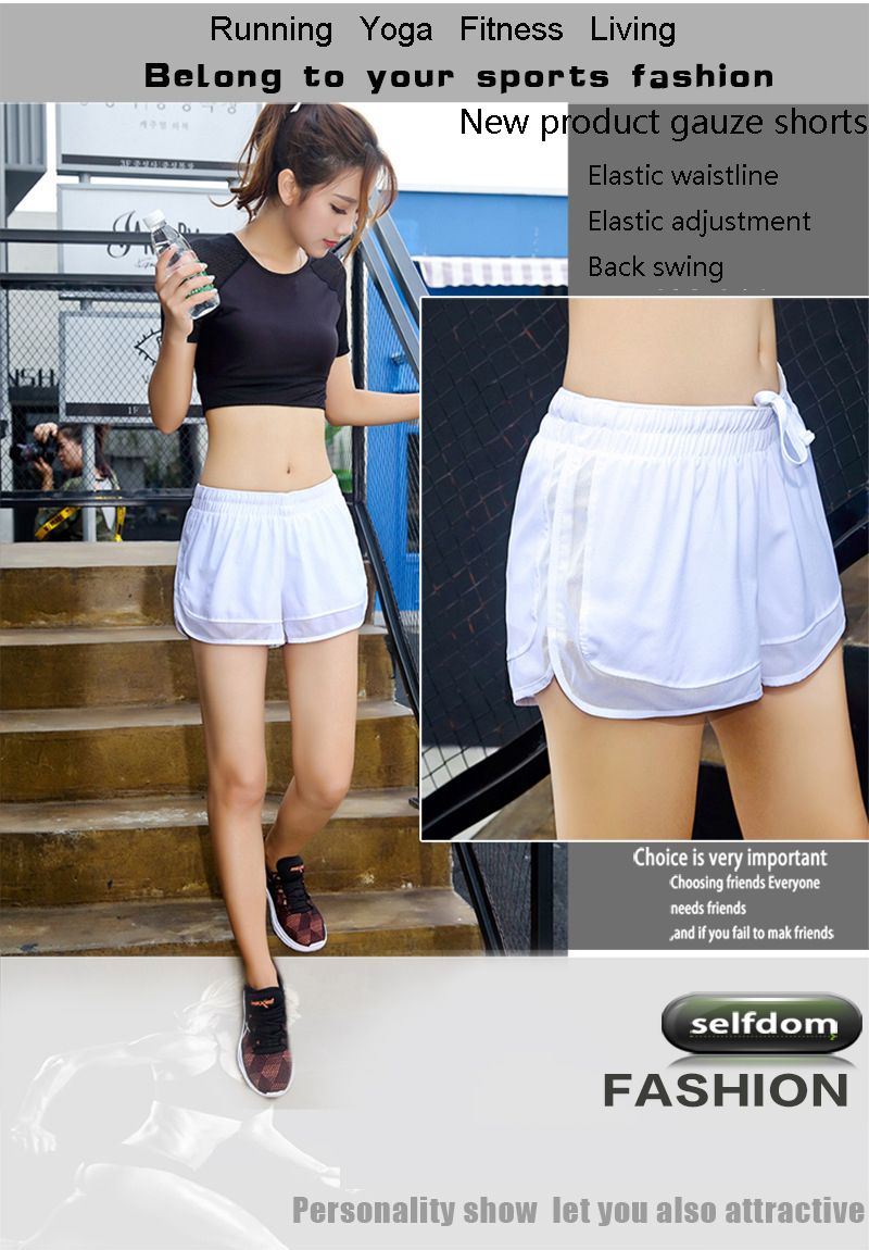 TH053-New-Fake-Two-Sports-Net-Gauze-Prevent-Light-Femal-Loose-Women-Running-Yoga-Gym-Shorts-1297249