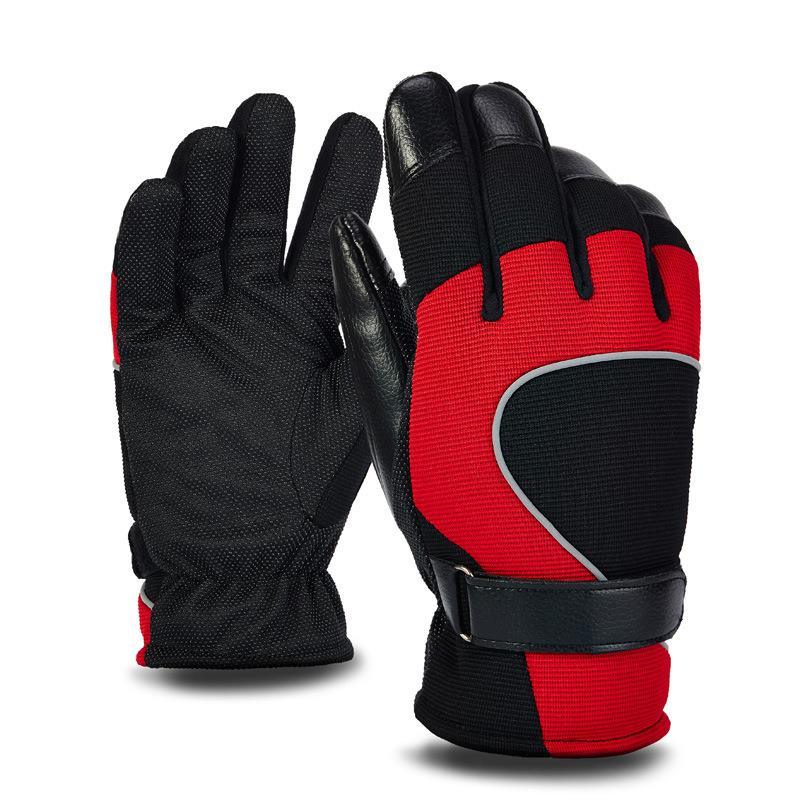 PJ02-Men-Winter-Windproof-Anti-Slip-Mittens-Gloves-Reflective-Strip-Leather-Patchwork-Fleece-Warm-1210518