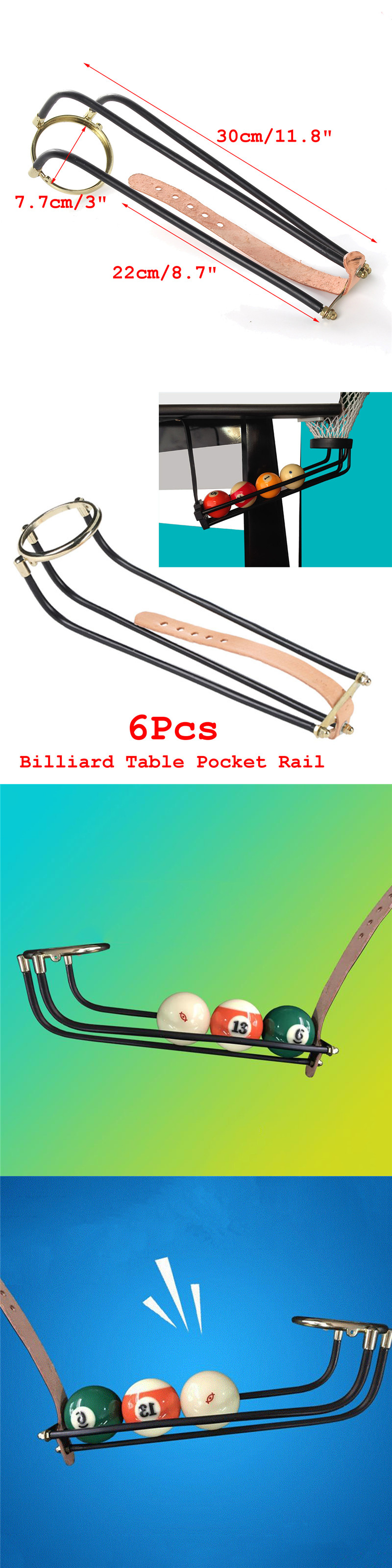 IPReereg-6-PCS-Pool-Snooker-Billiard-Table-Replacement-Empire-Metal-Pocket-Rail-1202467