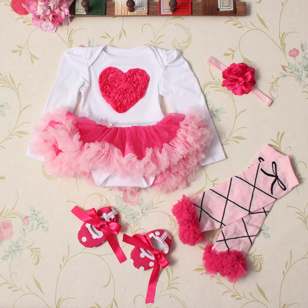 4Pcs-Baby-Girl-Headbrand-Romper-Skirt-Outfit-Shoes-Suit-Set-958847