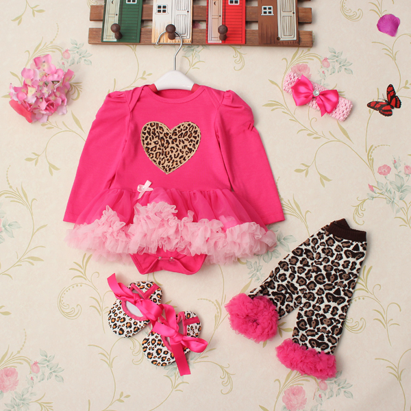 4Pcs-Baby-Girl-Headbrand-Romper-Skirt-Outfit-Shoes-Suit-Set-958847