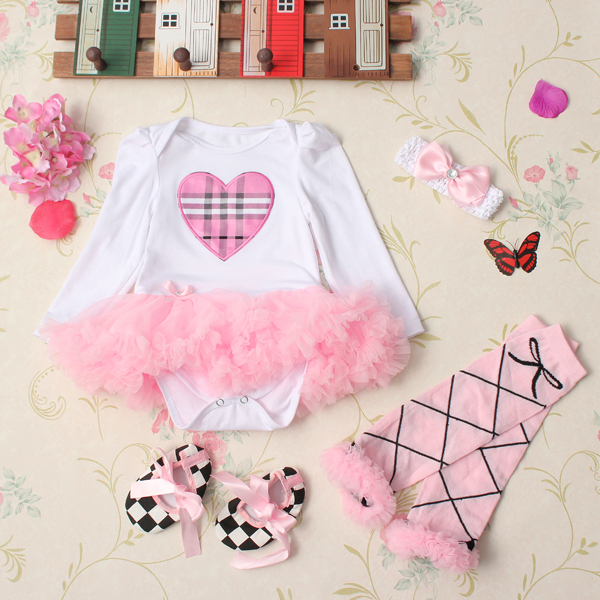 4Pcs-Baby-Girl-Headbrand-Romper-Skirt-Outfit-Shoes-Suit-Set-958847