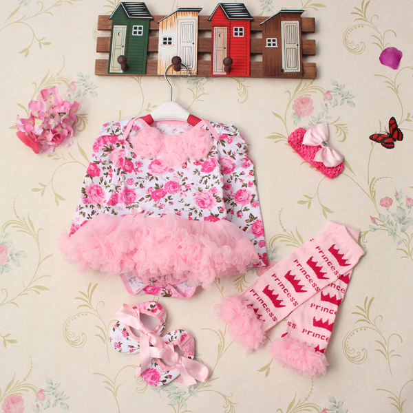 4Pcs-Baby-Girl-Headbrand-Romper-Skirt-Outfit-Shoes-Suit-Set-958847