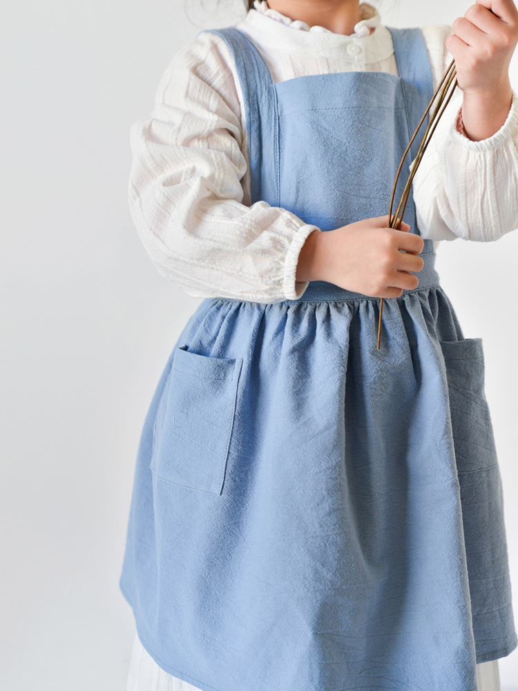 Children-Girls-Japanese-Style-Gardening-Cooking-Cotton-Linen-Aprons-Dress-with-Pockets-1367224