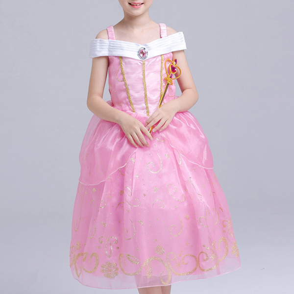 Pink-Kid-Girls-Off-Shoulder-Patchwork-Fancy-Princess-Dress-1203977