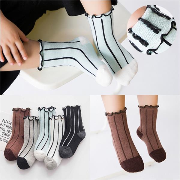 5-Pairs-Kids-Cotton-Thickened-Socks-Lace-Terry-Crew-Vertical-Stripes-Boneless-Socks-1115036