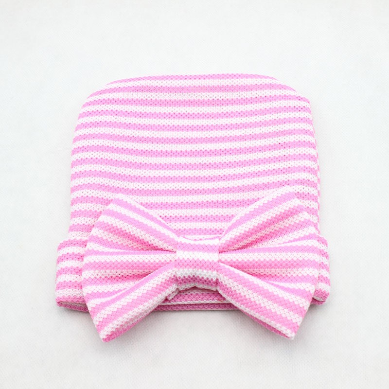 Newborn-Baby-Girls-Cute-Hat-Soft-Stripe-Cap-Hospital-Beanie-Hat-With-Lovely-Bow-1020770