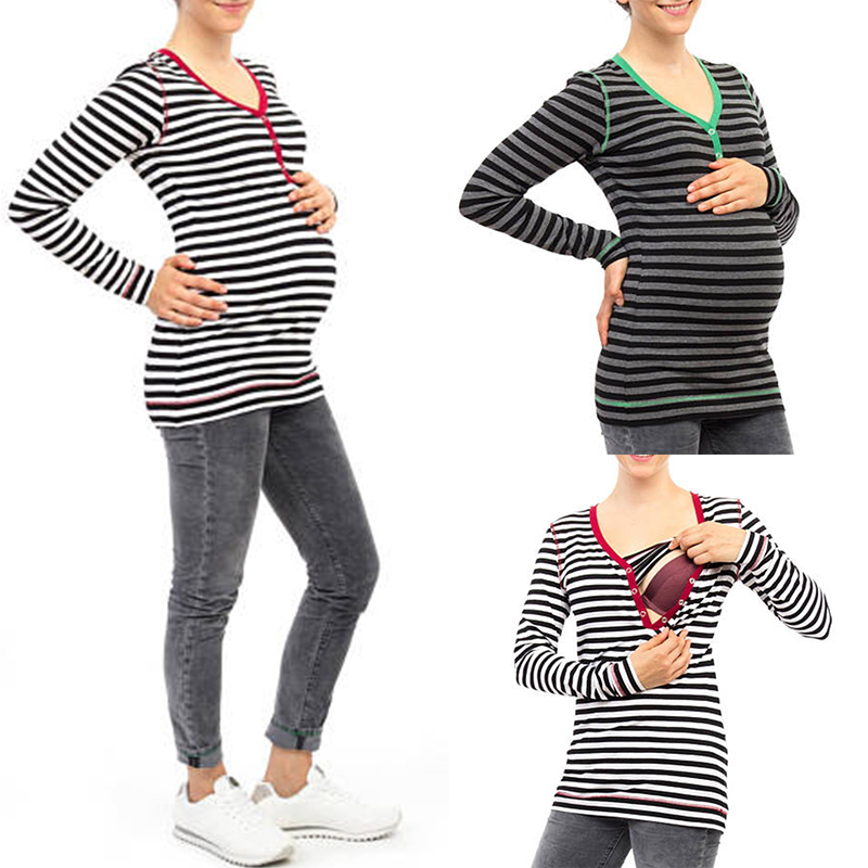 Women-Striped-Long-Sleeve-V-neck-Casual-Breastfeeding-Clothing-Tops-1264452