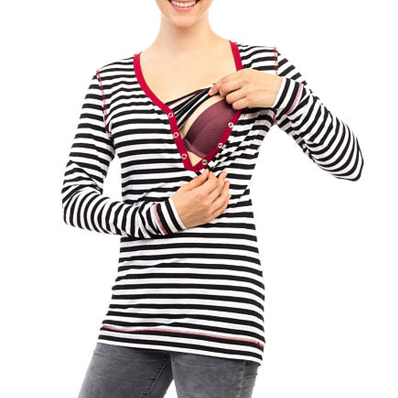 Women-Striped-Long-Sleeve-V-neck-Casual-Breastfeeding-Clothing-Tops-1264452