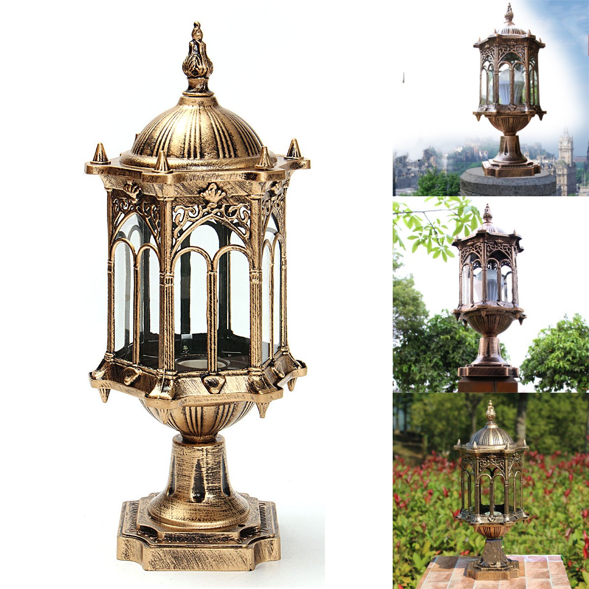 220V-E27-Exterior-Antique-Brass-Post-Fence-Lantern-Light-Landscape-Garden-Lamp-1092876