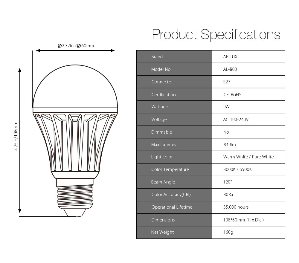 ARILUXreg-HL-LS03-E27-9W-Warm-WhitePure-White-Non-dimmable-LED-Globe-Light-Bulb-AC100-240V-1039538