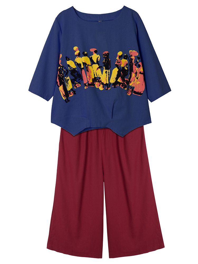 Loose-Women-Character-Graffiti-Two-piece-T-shirt-Palazzo-Pants-1055070