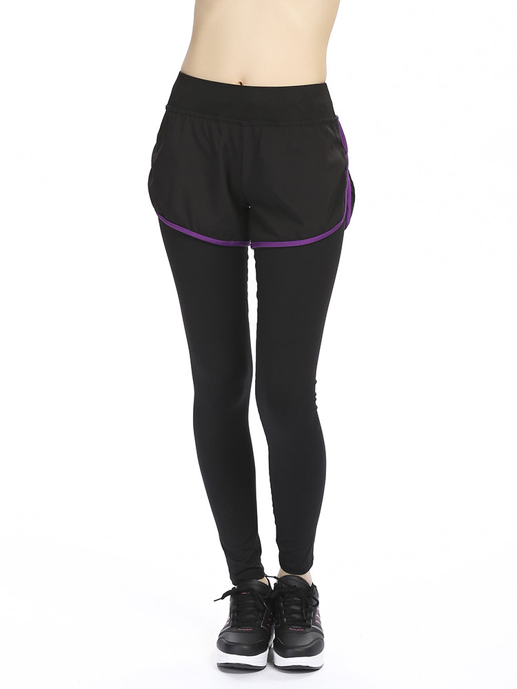 Women-Fitness-Yoga-Workout-Leisure-Elastic-False-Two-piece-Ninth-Pants-Leggings-Sportswear-1032835