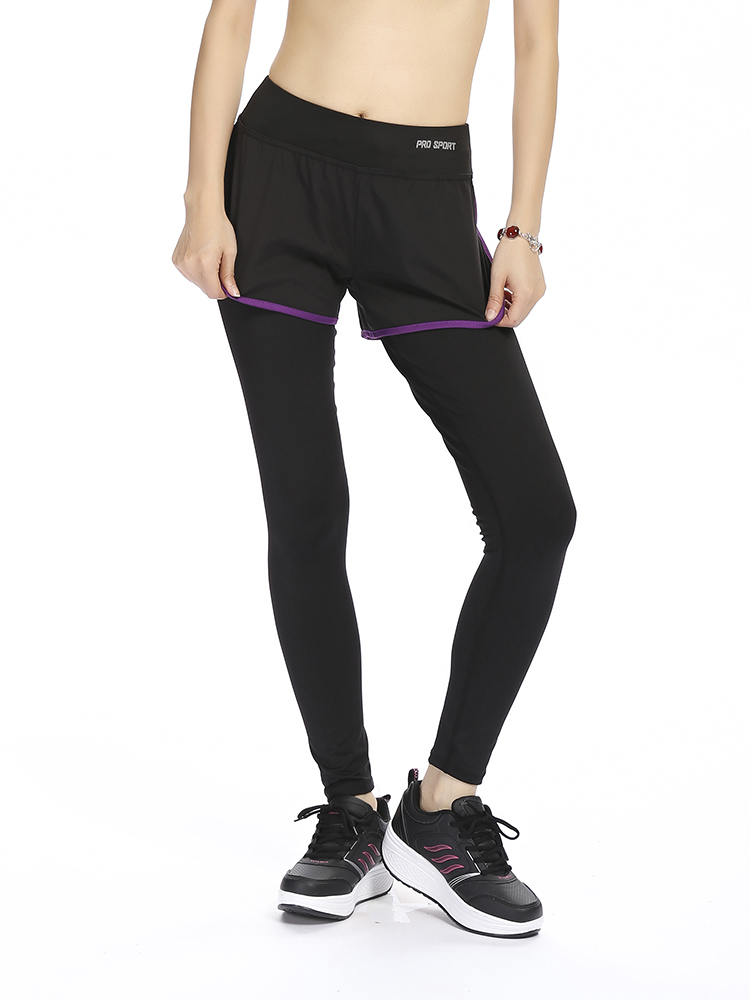 Women-Fitness-Yoga-Workout-Leisure-Elastic-False-Two-piece-Ninth-Pants-Leggings-Sportswear-1032835