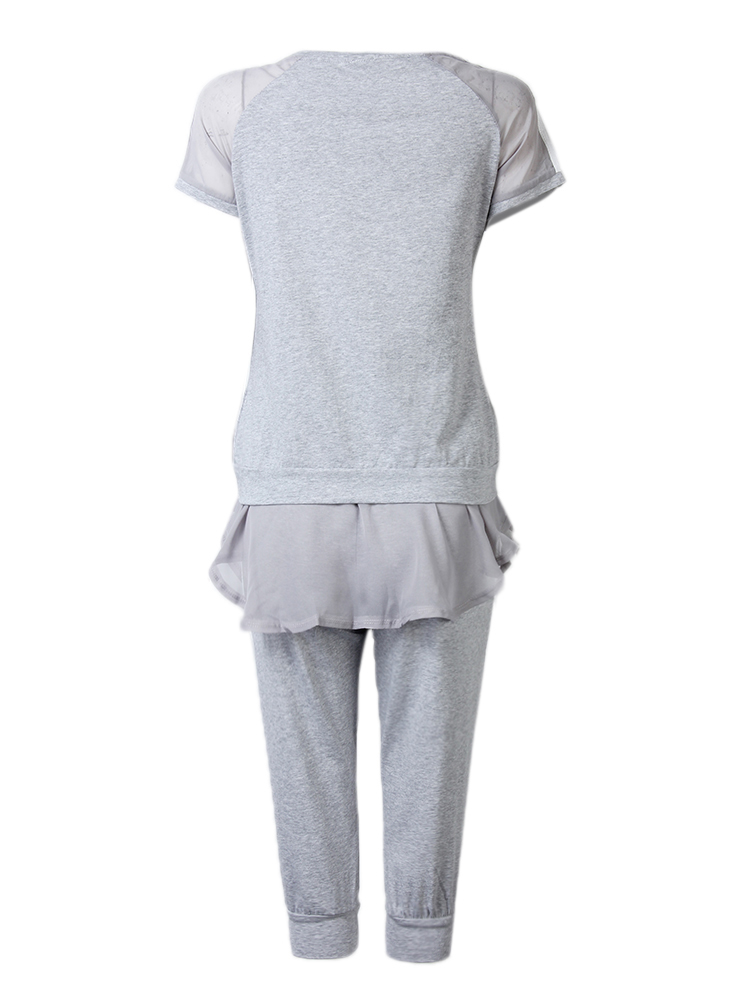Casual-Women-Solid-Color-Elastic-Waist-Short-Sleeve-Tracksuit-1061623