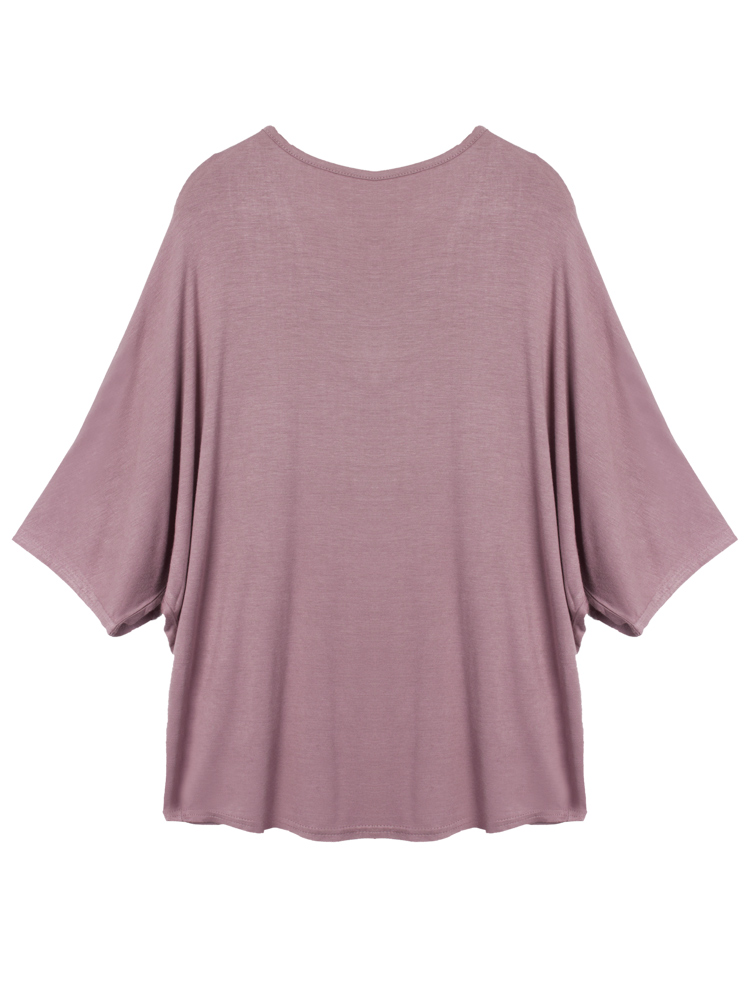 Loose-Women-Fake-Two-piece-Patchwork-Batwing-Sleeve-T-shirt-1039381